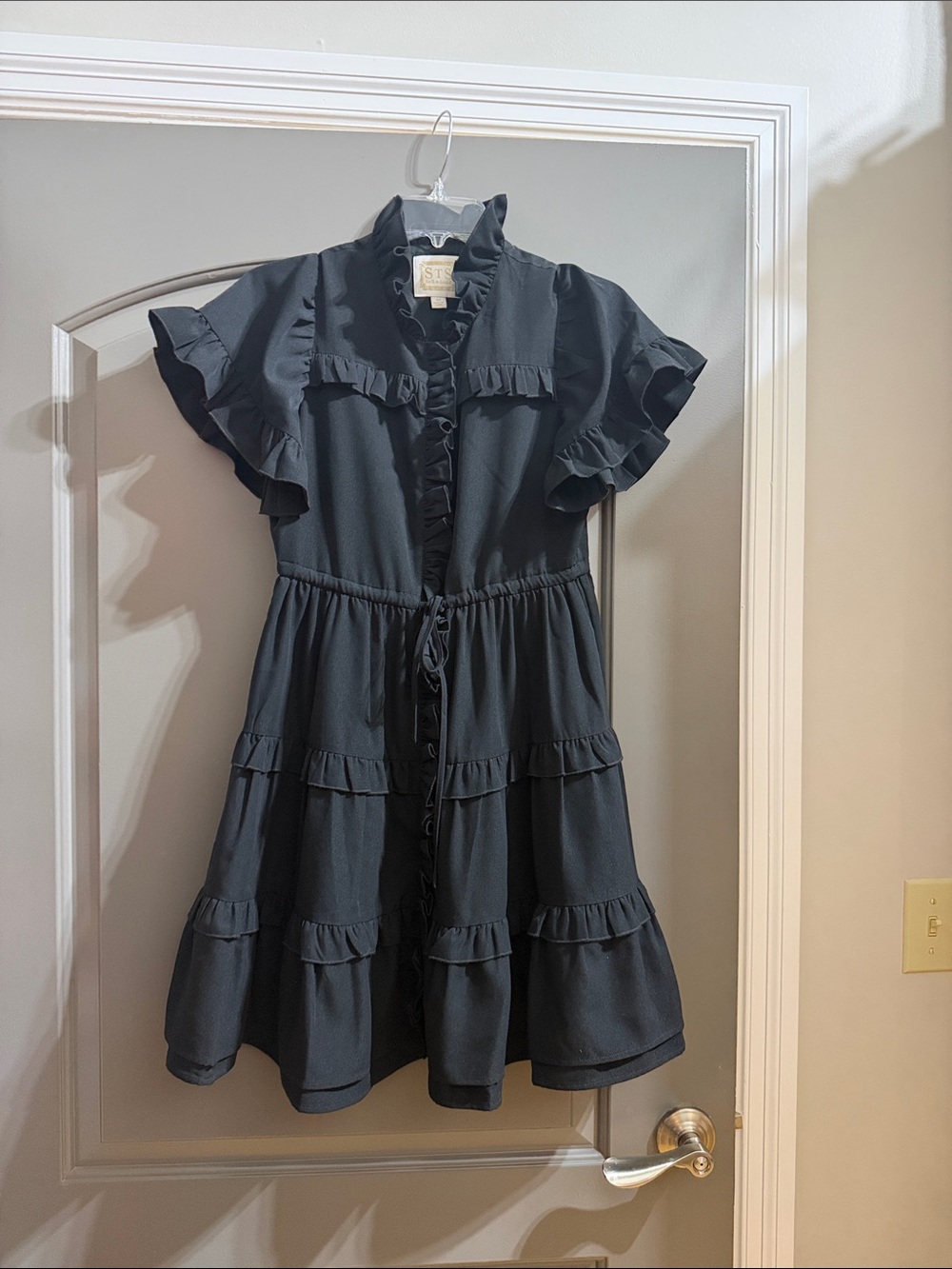 Sail to Sable Black Ruffle Tiered Button-Front Dress